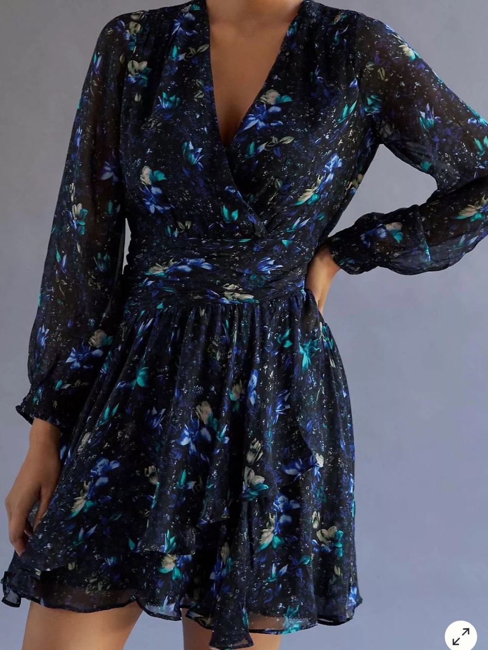 Anthropologie Ruched Floral Mini Dress M